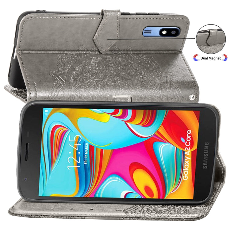 For Galaxy A2 Core Halfway Mandala Embossing Pattern Horizontal Flip Leather Case with Holder & Card Slots & Wallet & Lanyard