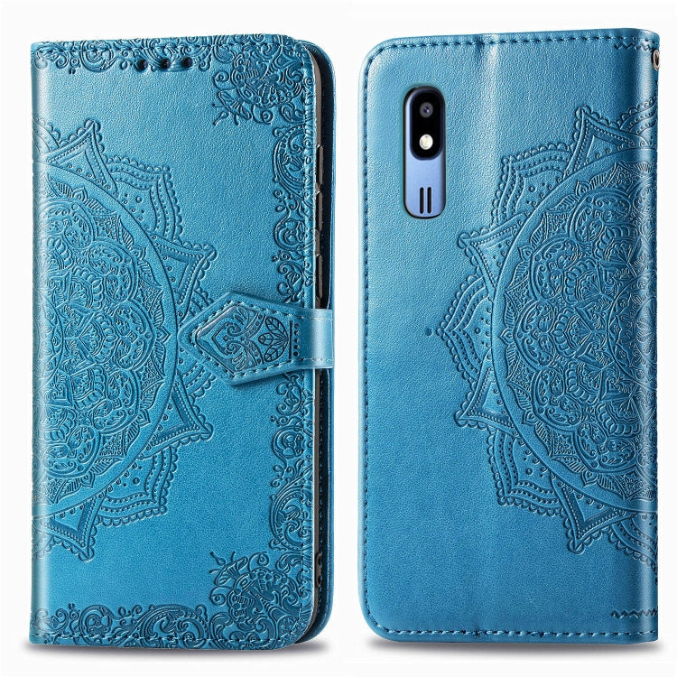For Galaxy A2 Core Halfway Mandala Embossing Pattern Horizontal Flip Leather Case with Holder & Card Slots & Wallet & Lanyard