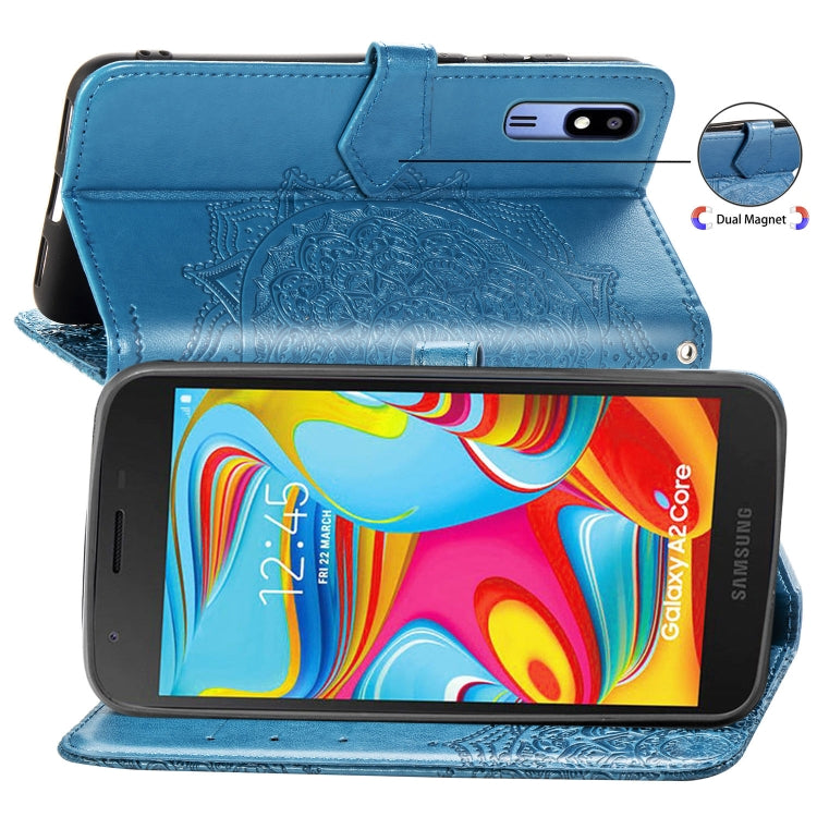 For Galaxy A2 Core Halfway Mandala Embossing Pattern Horizontal Flip Leather Case with Holder & Card Slots & Wallet & Lanyard
