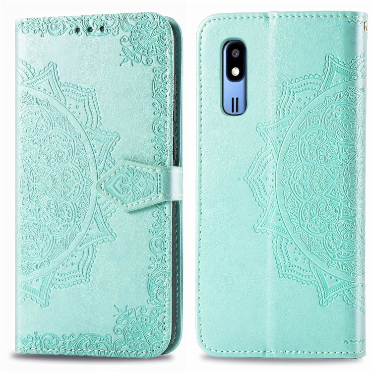 For Galaxy A2 Core Halfway Mandala Embossing Pattern Horizontal Flip Leather Case with Holder & Card Slots & Wallet & Lanyard