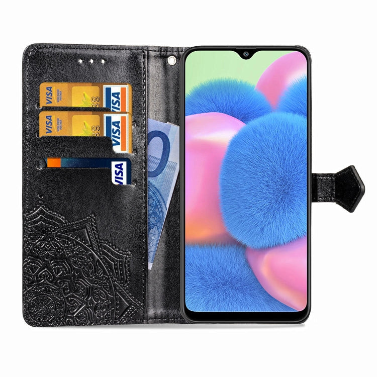 For Galaxy A30s Halfway Mandala Embossing Pattern Horizontal Flip Leather Case with Holder & Card Slots & Wallet & Lanyard