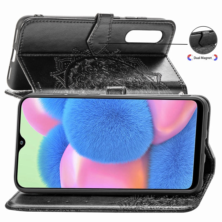 For Galaxy A30s Halfway Mandala Embossing Pattern Horizontal Flip Leather Case with Holder & Card Slots & Wallet & Lanyard