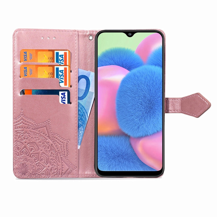 For Galaxy A30s Halfway Mandala Embossing Pattern Horizontal Flip Leather Case with Holder & Card Slots & Wallet & Lanyard