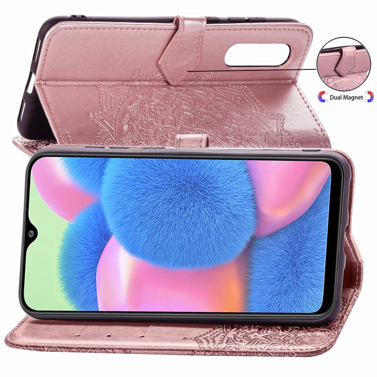 For Galaxy A30s Halfway Mandala Embossing Pattern Horizontal Flip Leather Case with Holder & Card Slots & Wallet & Lanyard