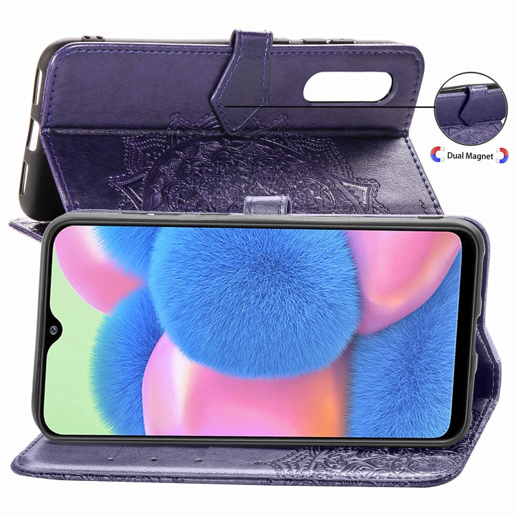 For Galaxy A30s Halfway Mandala Embossing Pattern Horizontal Flip Leather Case with Holder & Card Slots & Wallet & Lanyard