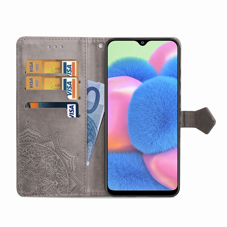 For Galaxy A30s Halfway Mandala Embossing Pattern Horizontal Flip Leather Case with Holder & Card Slots & Wallet & Lanyard