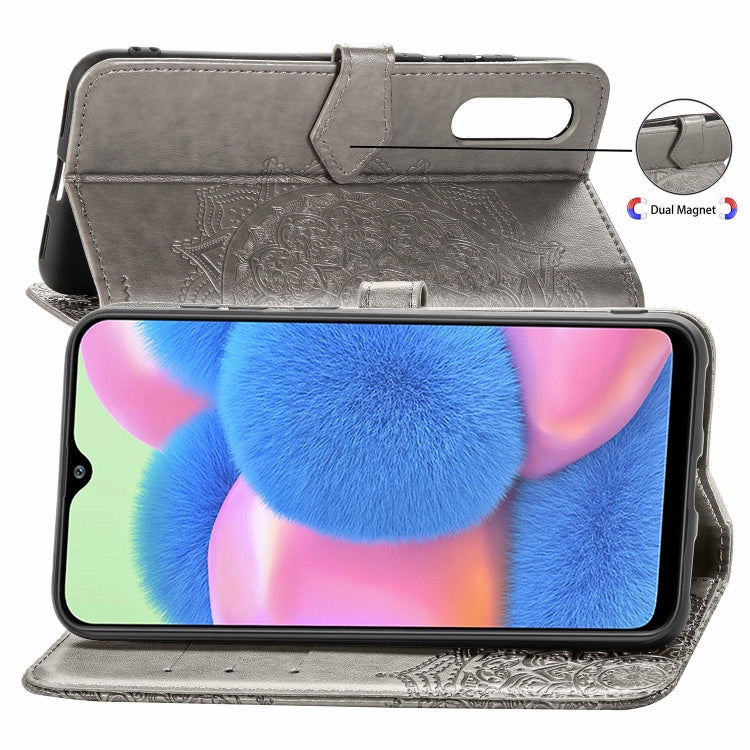 For Galaxy A30s Halfway Mandala Embossing Pattern Horizontal Flip Leather Case with Holder & Card Slots & Wallet & Lanyard