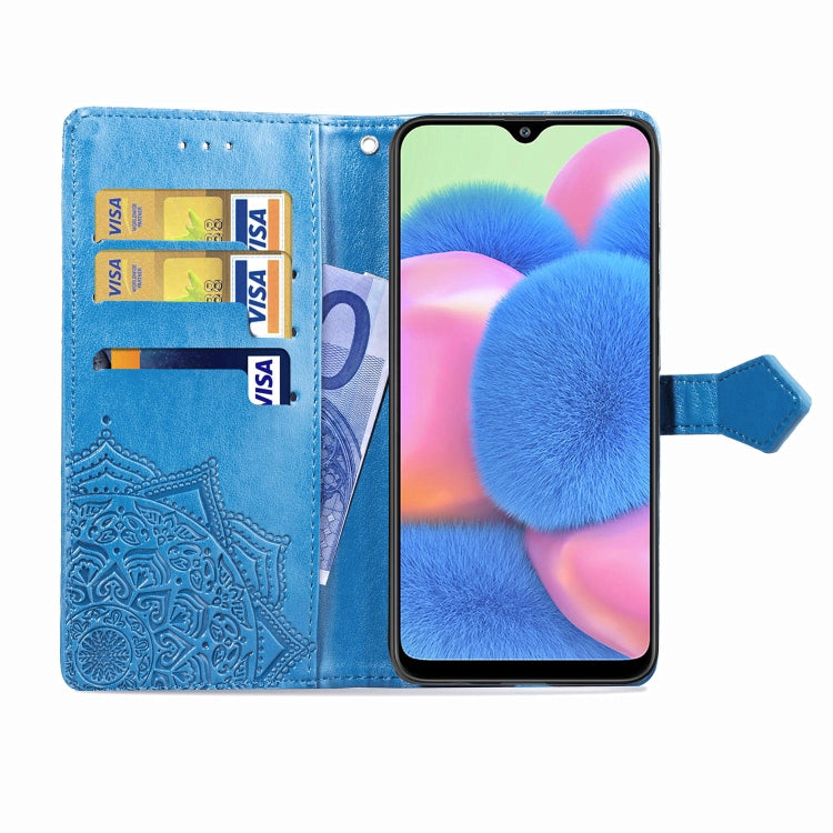 For Galaxy A30s Halfway Mandala Embossing Pattern Horizontal Flip Leather Case with Holder & Card Slots & Wallet & Lanyard