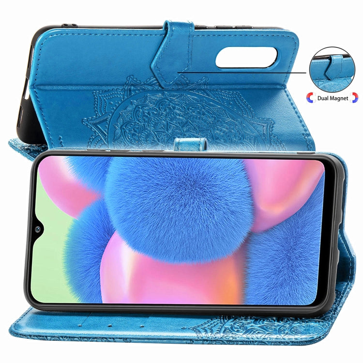For Galaxy A30s Halfway Mandala Embossing Pattern Horizontal Flip Leather Case with Holder & Card Slots & Wallet & Lanyard