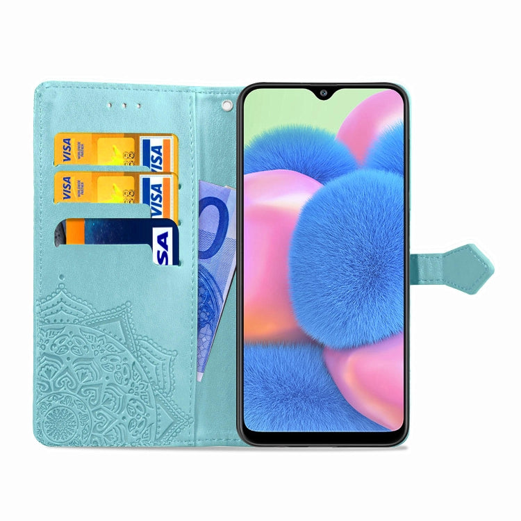 For Galaxy A30s Halfway Mandala Embossing Pattern Horizontal Flip Leather Case with Holder & Card Slots & Wallet & Lanyard