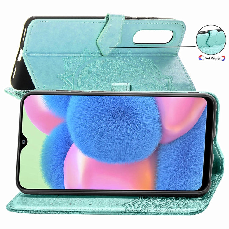 For Galaxy A30s Halfway Mandala Embossing Pattern Horizontal Flip Leather Case with Holder & Card Slots & Wallet & Lanyard