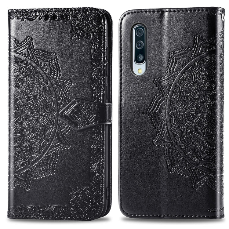 For Galaxy A50 Halfway Mandala Embossing Pattern Horizontal Flip Leather Case with Holder & Card Slots & Wallet & Lanyard