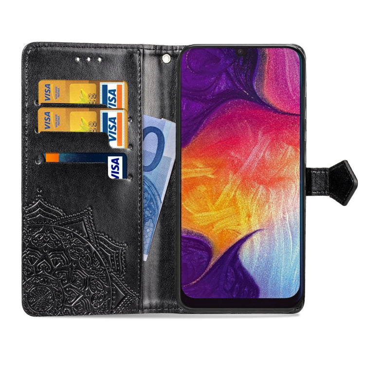 For Galaxy A50 Halfway Mandala Embossing Pattern Horizontal Flip Leather Case with Holder & Card Slots & Wallet & Lanyard