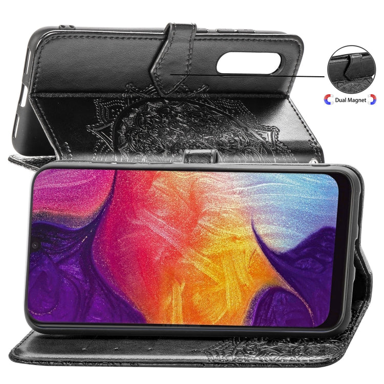 For Galaxy A50 Halfway Mandala Embossing Pattern Horizontal Flip Leather Case with Holder & Card Slots & Wallet & Lanyard