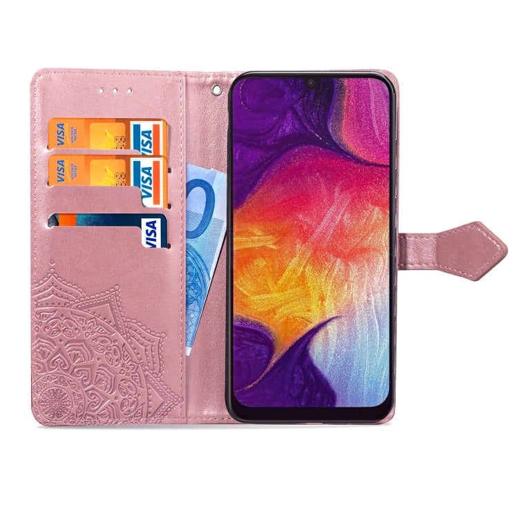 For Galaxy A50 Halfway Mandala Embossing Pattern Horizontal Flip Leather Case with Holder & Card Slots & Wallet & Lanyard