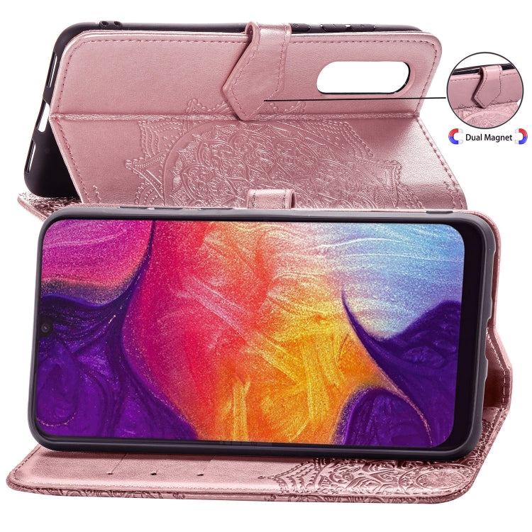 For Galaxy A50 Halfway Mandala Embossing Pattern Horizontal Flip Leather Case with Holder & Card Slots & Wallet & Lanyard