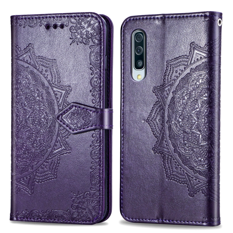 For Galaxy A50 Halfway Mandala Embossing Pattern Horizontal Flip Leather Case with Holder & Card Slots & Wallet & Lanyard