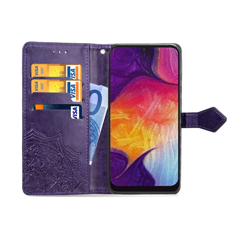 For Galaxy A50 Halfway Mandala Embossing Pattern Horizontal Flip Leather Case with Holder & Card Slots & Wallet & Lanyard