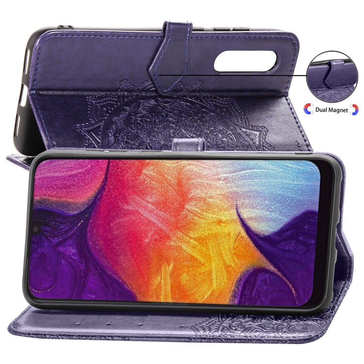 For Galaxy A50 Halfway Mandala Embossing Pattern Horizontal Flip Leather Case with Holder & Card Slots & Wallet & Lanyard