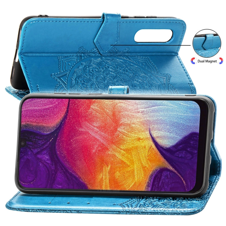 For Galaxy A50 Halfway Mandala Embossing Pattern Horizontal Flip Leather Case with Holder & Card Slots & Wallet & Lanyard