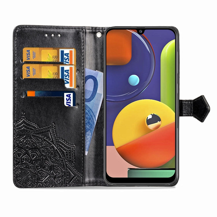 For Galaxy A50s Halfway Mandala Embossing Pattern Horizontal Flip Leather Case with Holder & Card Slots & Wallet & Lanyard
