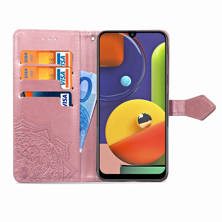 For Galaxy A50s Halfway Mandala Embossing Pattern Horizontal Flip Leather Case with Holder & Card Slots & Wallet & Lanyard