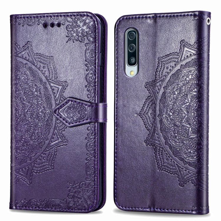 For Galaxy A50s Halfway Mandala Embossing Pattern Horizontal Flip Leather Case with Holder & Card Slots & Wallet & Lanyard