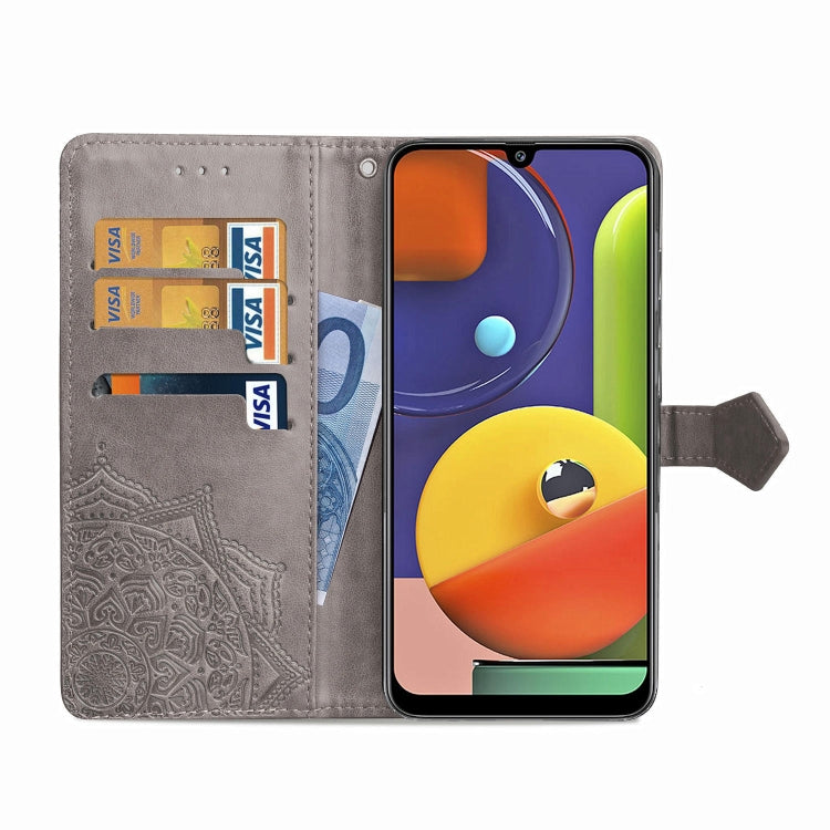 For Galaxy A50s Halfway Mandala Embossing Pattern Horizontal Flip Leather Case with Holder & Card Slots & Wallet & Lanyard