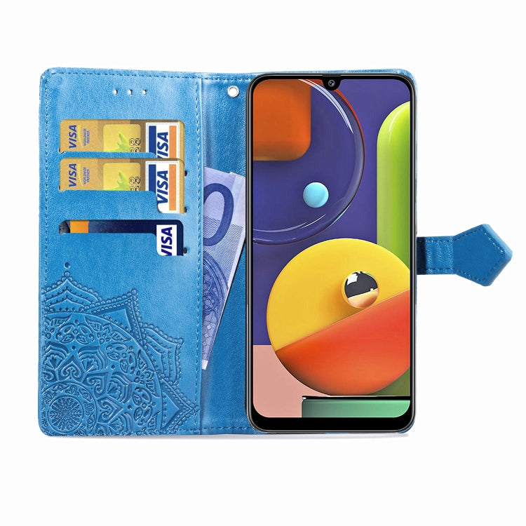 For Galaxy A50s Halfway Mandala Embossing Pattern Horizontal Flip Leather Case with Holder & Card Slots & Wallet & Lanyard