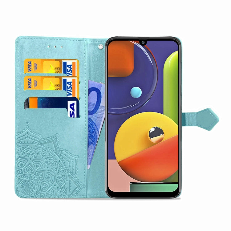 For Galaxy A50s Halfway Mandala Embossing Pattern Horizontal Flip Leather Case with Holder & Card Slots & Wallet & Lanyard