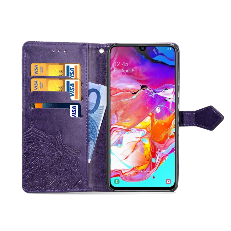 For Galaxy A70 Halfway Mandala Embossing Pattern Horizontal Flip Leather Case with Holder & Card Slots & Wallet & Lanyard