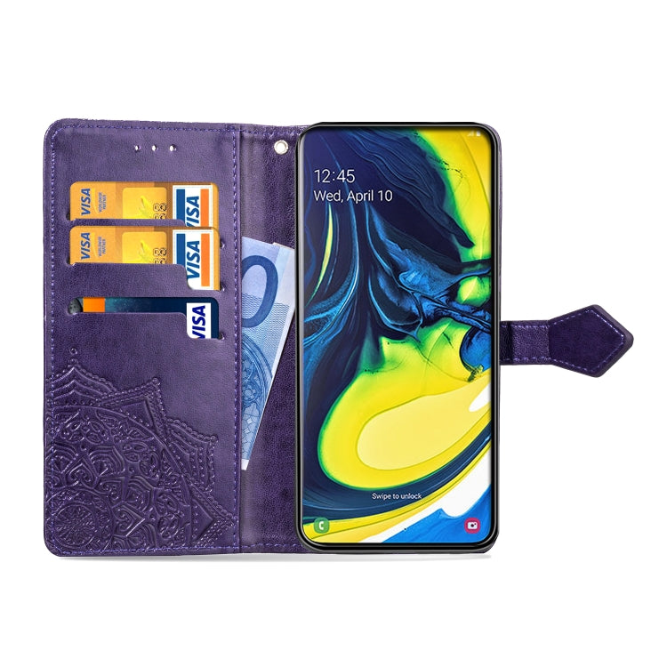 For Galaxy A80 / A90 Halfway Mandala Embossing Pattern Horizontal Flip Leather Case with Holder & Card Slots & Wallet & Lanyard