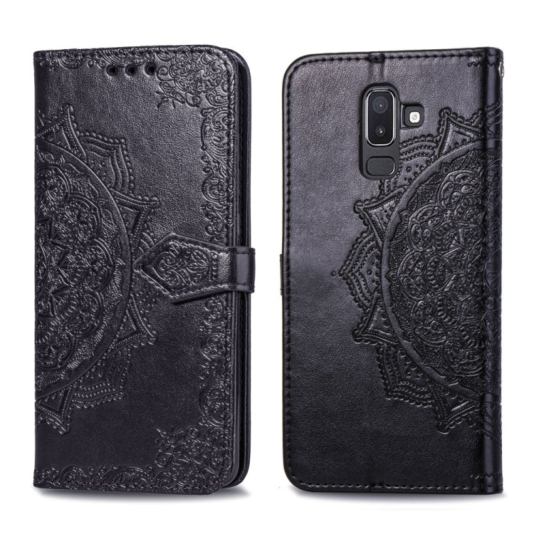 For Galaxy J8+ Halfway Mandala Embossing Pattern Horizontal Flip Leather Case with Holder & Card Slots & Wallet & Lanyard