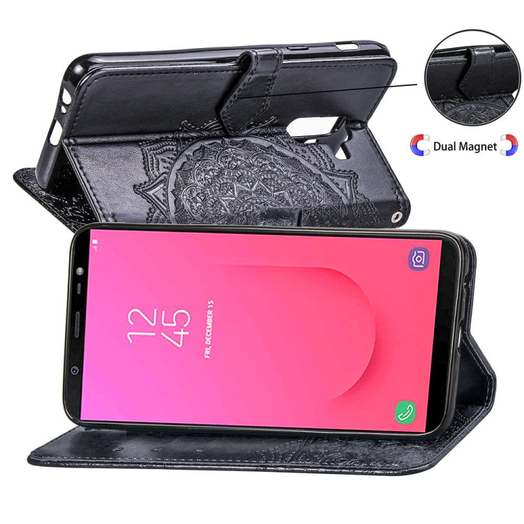 For Galaxy J8+ Halfway Mandala Embossing Pattern Horizontal Flip Leather Case with Holder & Card Slots & Wallet & Lanyard