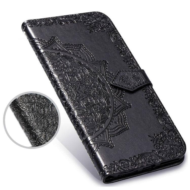 For Galaxy J8+ Halfway Mandala Embossing Pattern Horizontal Flip Leather Case with Holder & Card Slots & Wallet & Lanyard