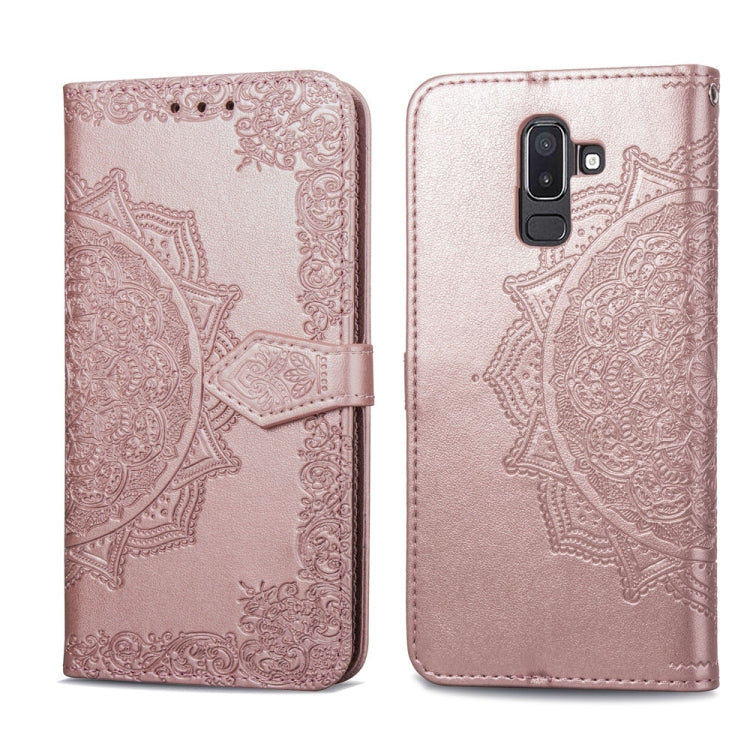 For Galaxy J8+ Halfway Mandala Embossing Pattern Horizontal Flip Leather Case with Holder & Card Slots & Wallet & Lanyard