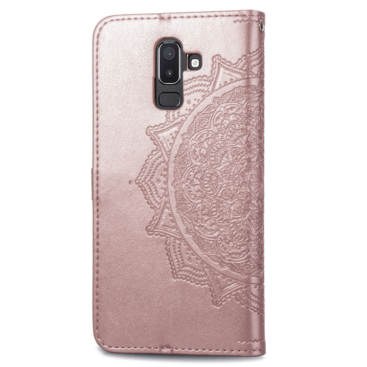 For Galaxy J8+ Halfway Mandala Embossing Pattern Horizontal Flip Leather Case with Holder & Card Slots & Wallet & Lanyard
