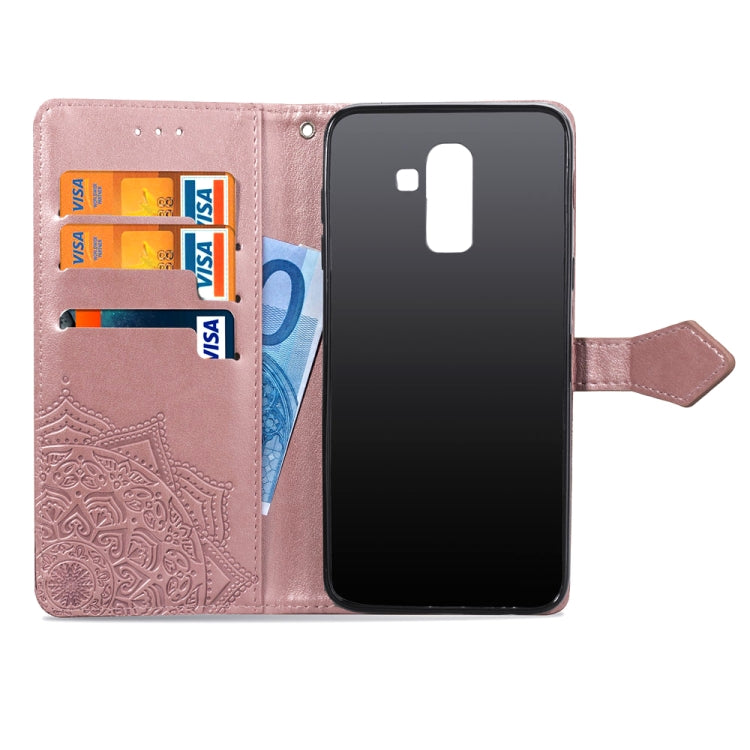 For Galaxy J8+ Halfway Mandala Embossing Pattern Horizontal Flip Leather Case with Holder & Card Slots & Wallet & Lanyard