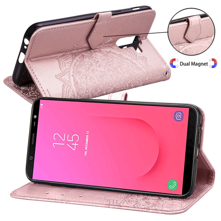For Galaxy J8+ Halfway Mandala Embossing Pattern Horizontal Flip Leather Case with Holder & Card Slots & Wallet & Lanyard