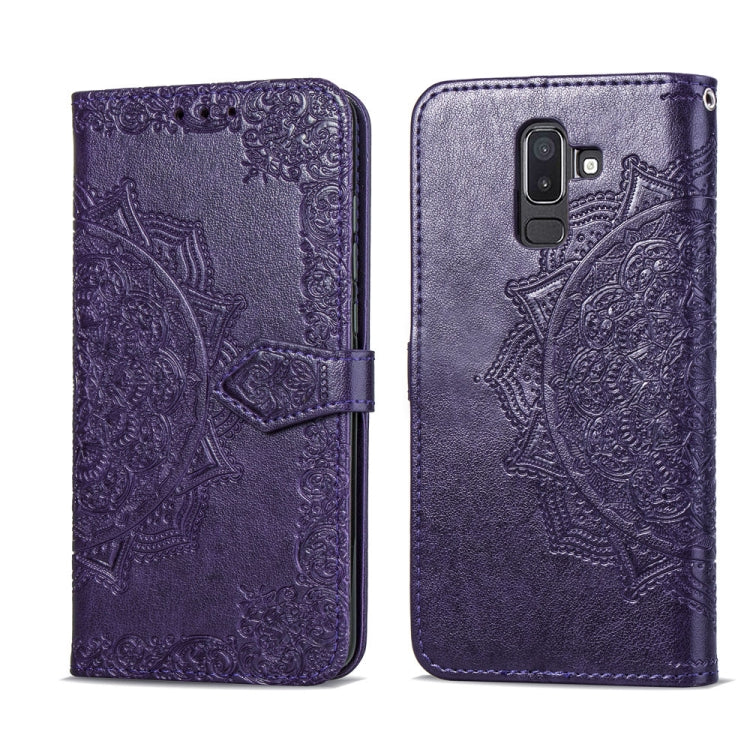 For Galaxy J8+ Halfway Mandala Embossing Pattern Horizontal Flip Leather Case with Holder & Card Slots & Wallet & Lanyard