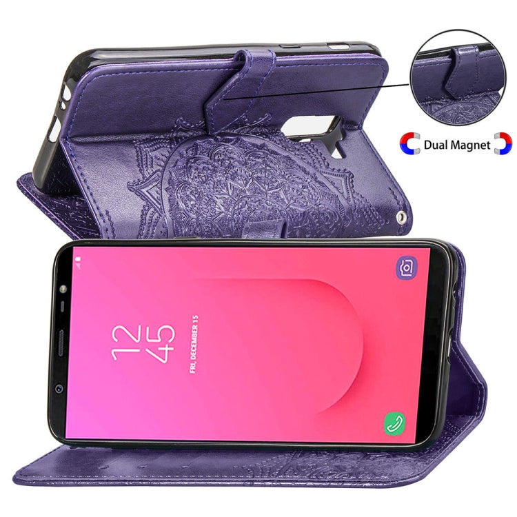 For Galaxy J8+ Halfway Mandala Embossing Pattern Horizontal Flip Leather Case with Holder & Card Slots & Wallet & Lanyard