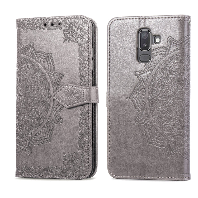 For Galaxy J8+ Halfway Mandala Embossing Pattern Horizontal Flip Leather Case with Holder & Card Slots & Wallet & Lanyard