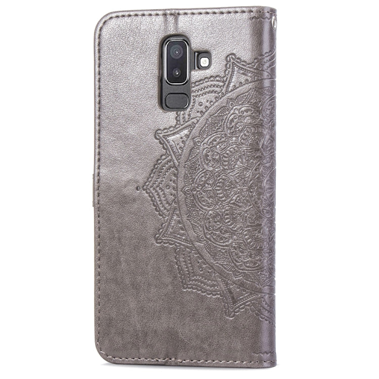 For Galaxy J8+ Halfway Mandala Embossing Pattern Horizontal Flip Leather Case with Holder & Card Slots & Wallet & Lanyard