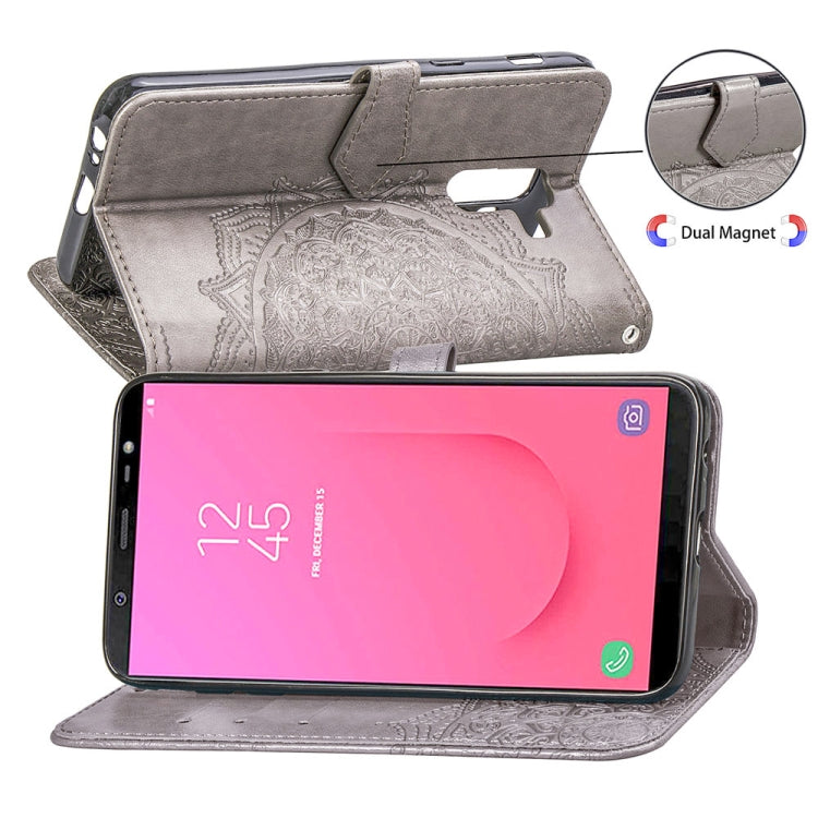 For Galaxy J8+ Halfway Mandala Embossing Pattern Horizontal Flip Leather Case with Holder & Card Slots & Wallet & Lanyard