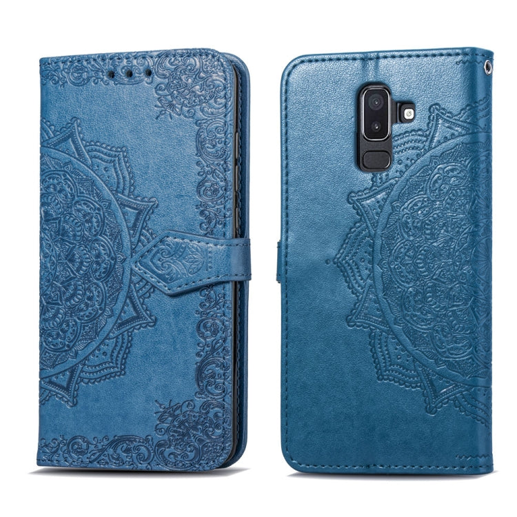 For Galaxy J8+ Halfway Mandala Embossing Pattern Horizontal Flip Leather Case with Holder & Card Slots & Wallet & Lanyard