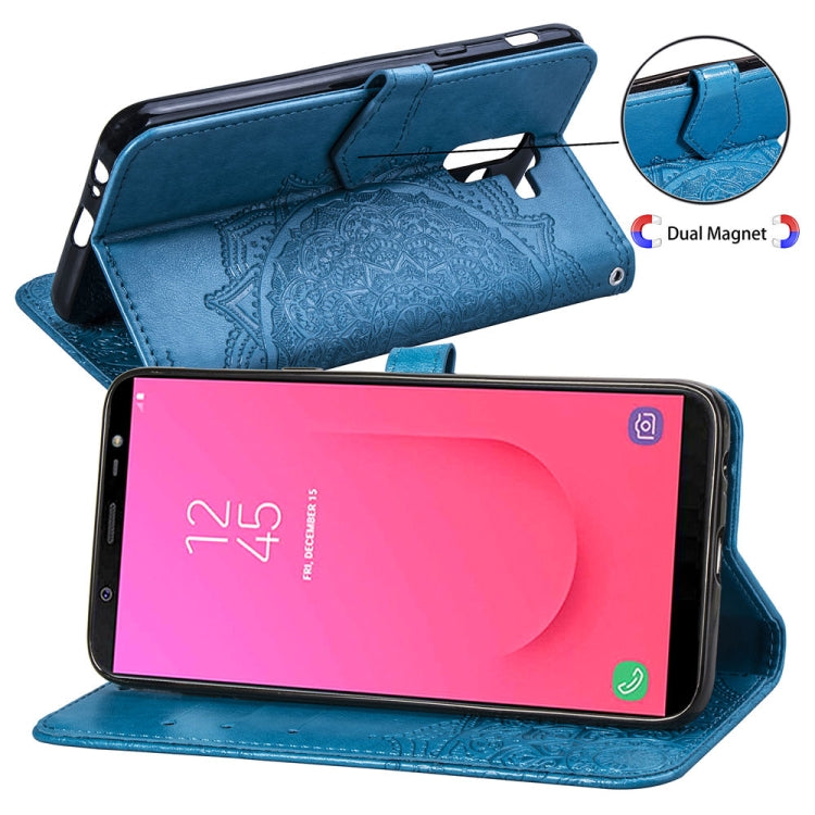 For Galaxy J8+ Halfway Mandala Embossing Pattern Horizontal Flip Leather Case with Holder & Card Slots & Wallet & Lanyard