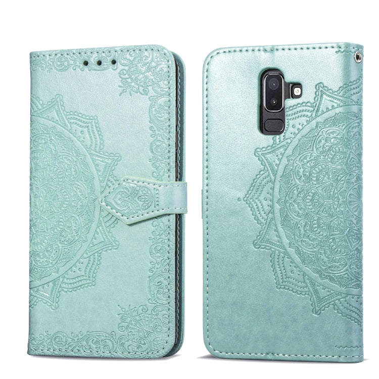 For Galaxy J8+ Halfway Mandala Embossing Pattern Horizontal Flip Leather Case with Holder & Card Slots & Wallet & Lanyard