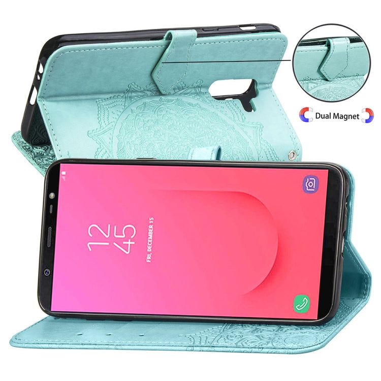 For Galaxy J8+ Halfway Mandala Embossing Pattern Horizontal Flip Leather Case with Holder & Card Slots & Wallet & Lanyard