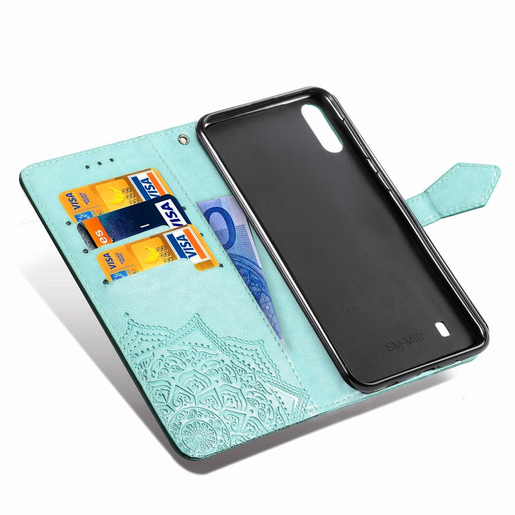 For Galaxy M10 Halfway Mandala Embossing Pattern Horizontal Flip Leather Case with Holder & Card Slots & Wallet & Lanyard