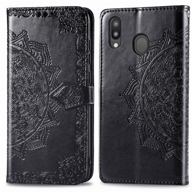 For Galaxy M20 Halfway Mandala Embossing Pattern Horizontal Flip Leather Case with Holder & Card Slots & Wallet & Lanyard